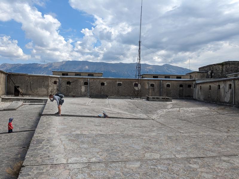 Playing with the kids in the prison/castle courtyard